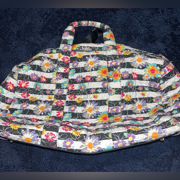Betsey Johnson Striped Rainbow Daisy Quilted Weekender Duffle Bag - Picture 4 of 5